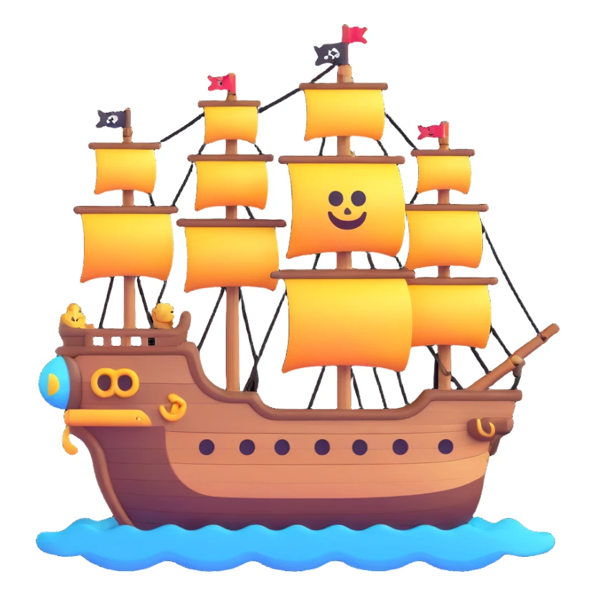 cute pirate ship with round shapes and 3D emoji style sticker