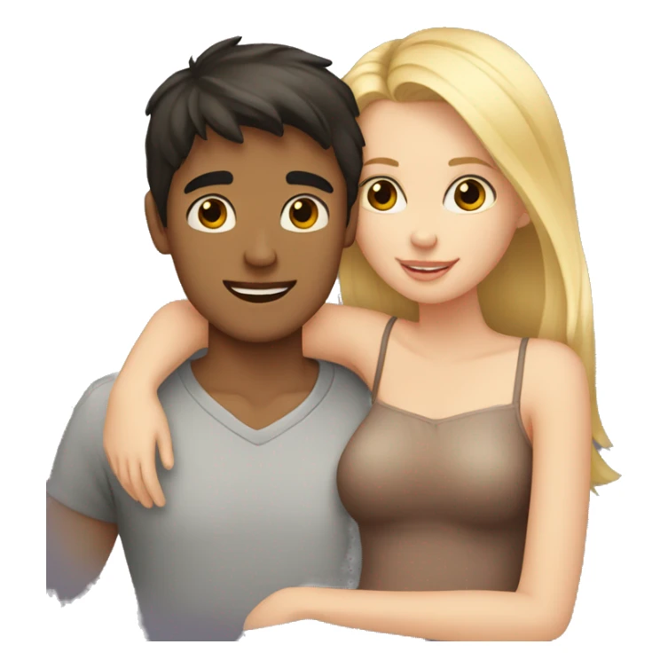A blonde-haired girl and a dark-haired boy cuddling sticker