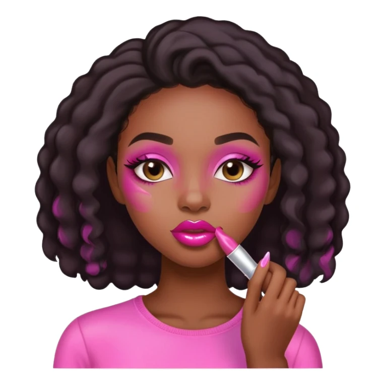 Black girl putting on lipgloss sticker