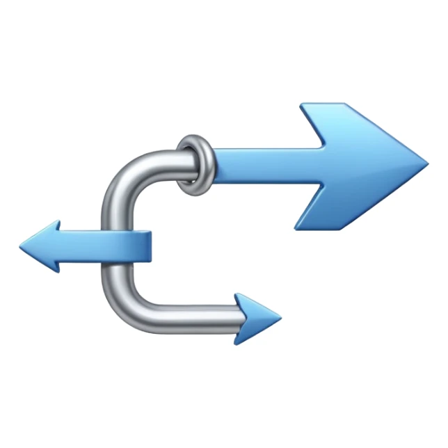 clean iOS-style emoji of a single rightward arrow smoothly flowing through a chain link from left to right, arrow passing through the link showing clear direction and smart connection, modern minimal trustworthy, representing strategic guidance and brand clarity sticker