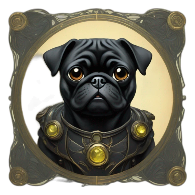 A cyberpunk black pug in Art Nouveau style during 1910 sticker