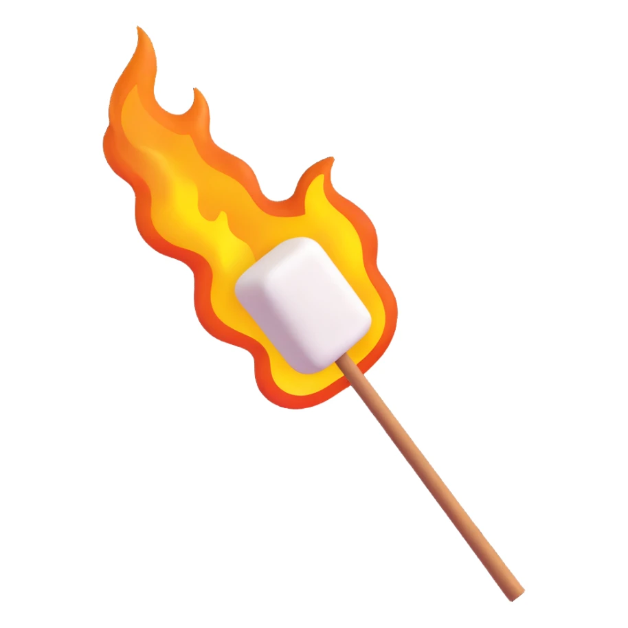 marshmallow on a stick turning golden brown over flames sticker