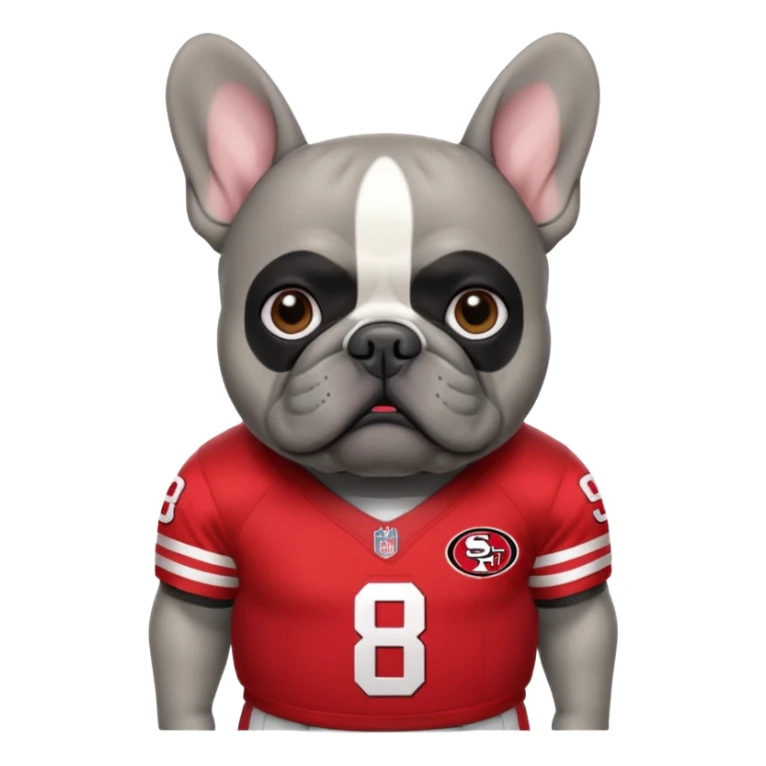 Fat gray French bulldog in 49ers uniform  sticker