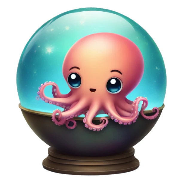 Kawaii colorful baby octopus in a moonlit globe sticker