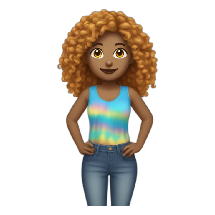 long curly hair woman wearing tiedye sticker