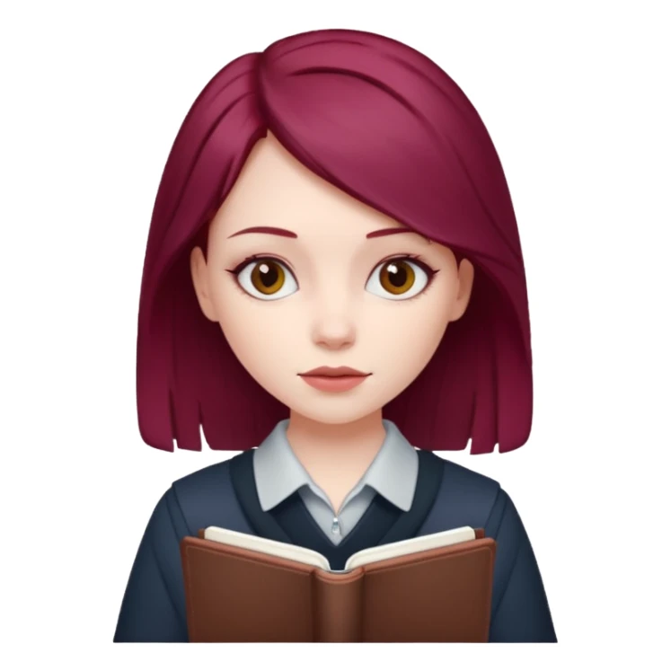 girl with a burgundy hair and a notebook sticker