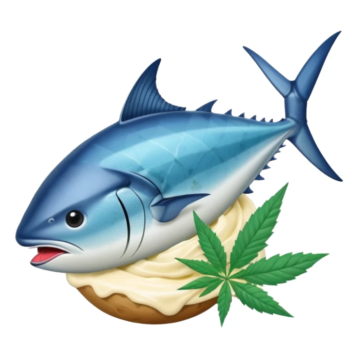 bluefin tuna in a gelato with cannabis leaf sticker