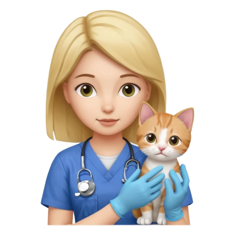 Young female vet – scrubs, gloves, examining kitten. sticker