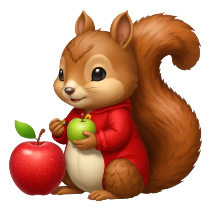 squirrel in acorn pajama suit snoring with holding apple sticker