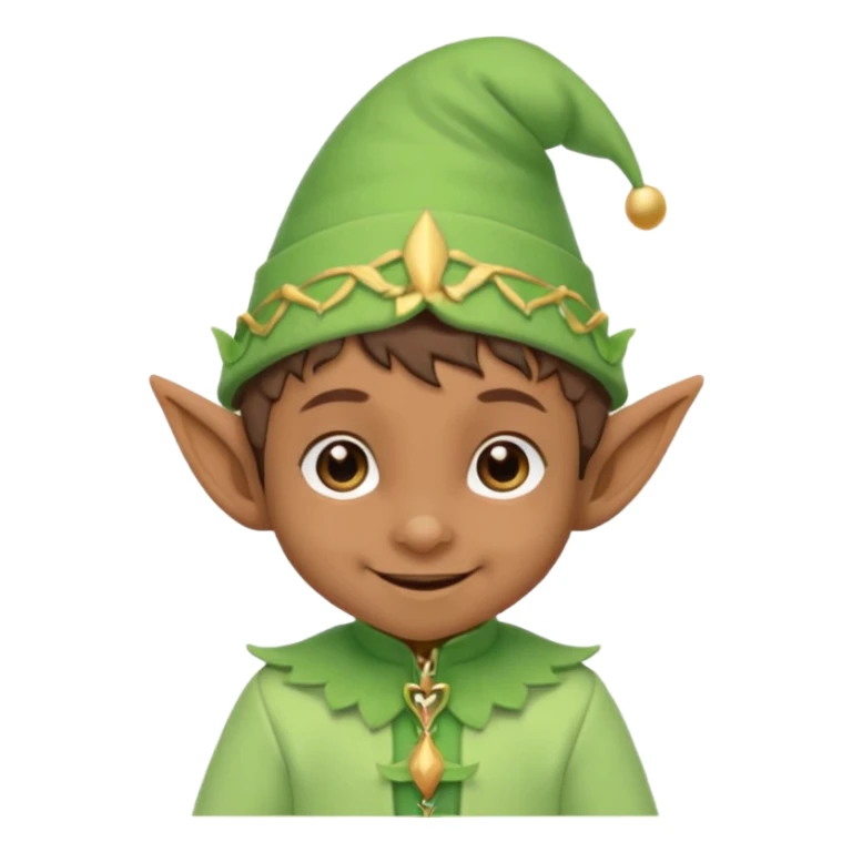 Tiny elf baby brown skin with pointy ears and hat, pastel green outfit,  sticker