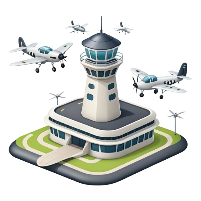 tiny mosquito airport with control tower and mosquito planes sticker