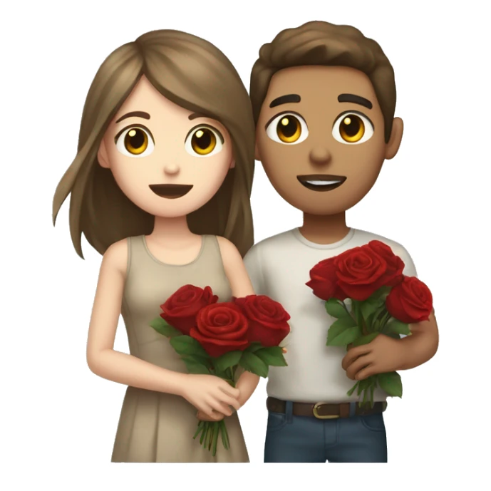 Light skin brown haired girl and a white skinned brown haired boy holding dead roses sticker