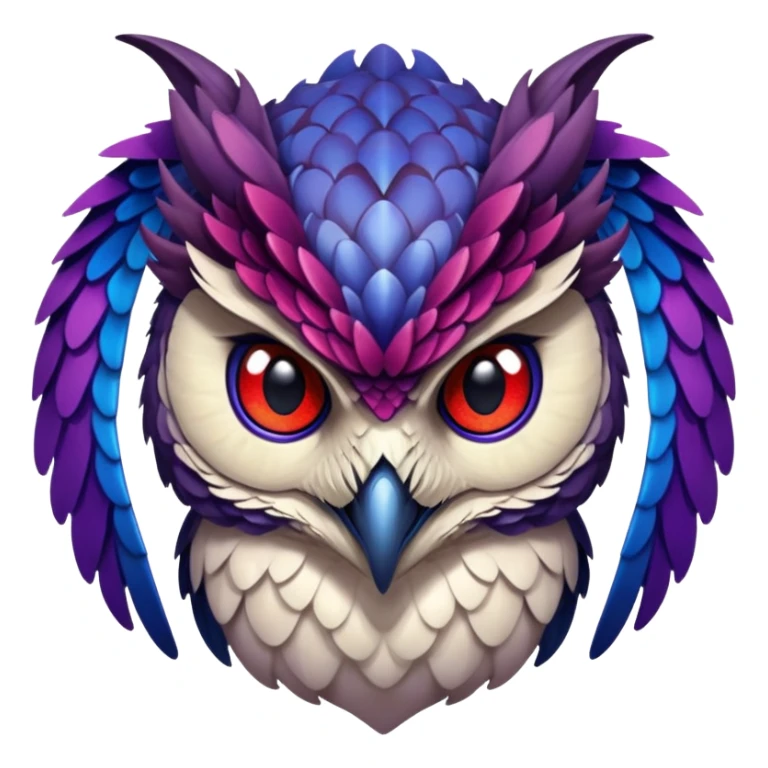 Owl dragon hybrid front facing dark purple and blue and red sticker