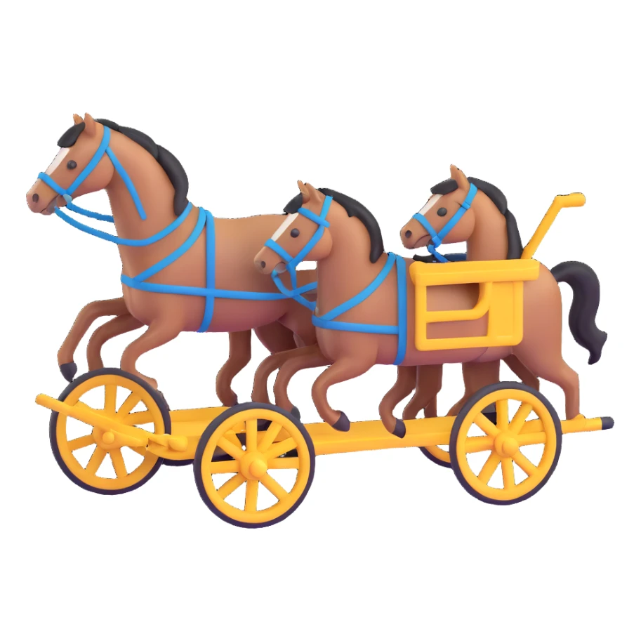 horses pulling a cart, isometric view, 3D emoji style sticker
