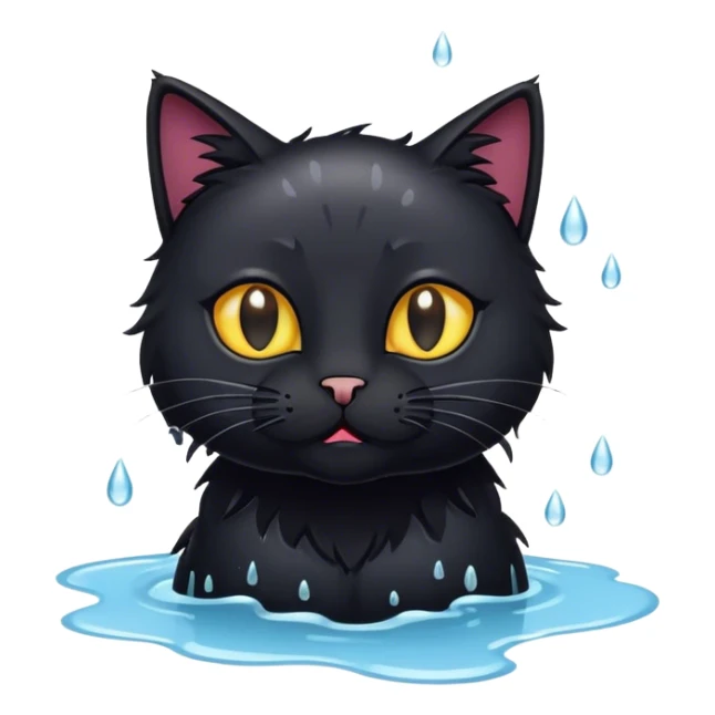 Black cat in puddle of water  sticker