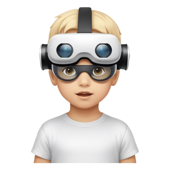 Child wearing virtual reality glasses, with a curious and engaged expression, exploring the digital world through VR technology. sticker