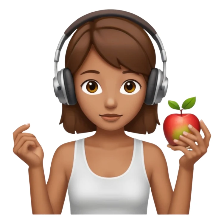 brown haired tan girl with apple headphones, white tank top on sticker