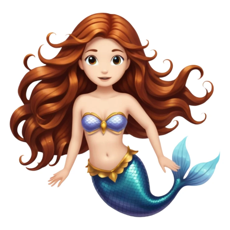 Mermaid with long magical brown hair floating  sticker