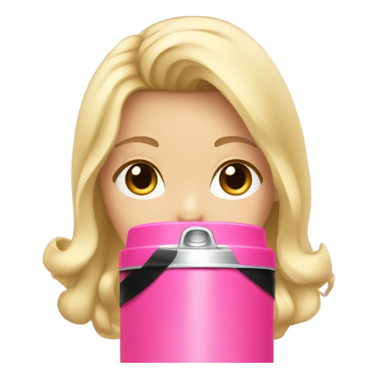 Blonde girl with black ribbon drinking from Pink thermos sticker