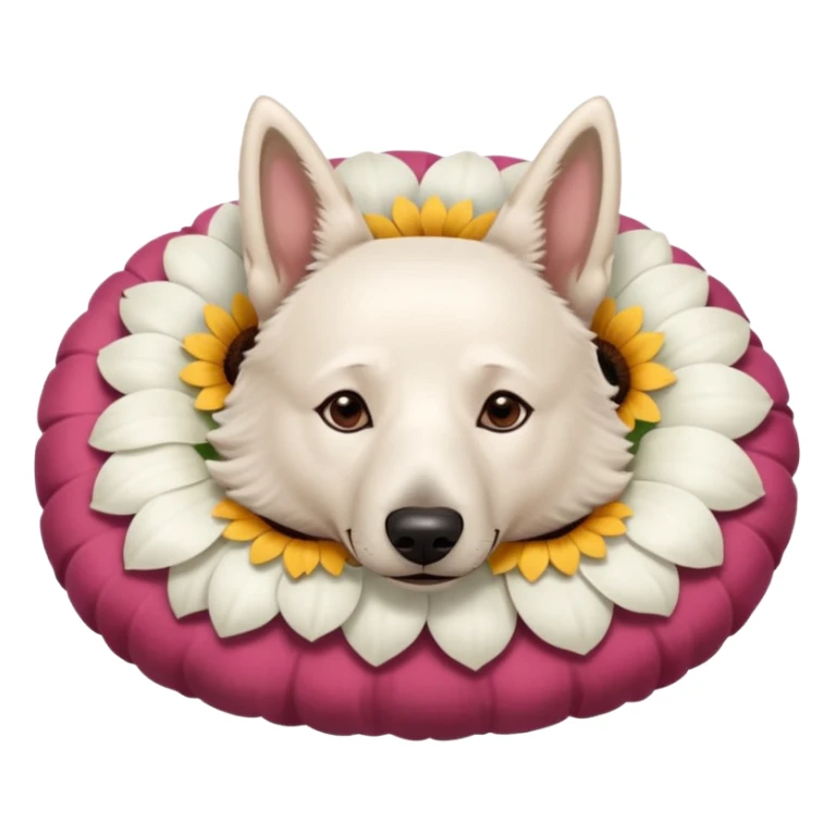 White Belgian shepherd dog with Brown eyes sleeping On a flowerpillow sticker