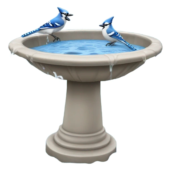 birdbath with blue jays splashing in water  sticker