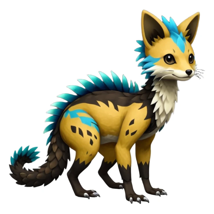 Rare realistic dark edgy badass epic pretty beautiful handsome gorgeous aesthetic colorful vibrant Vernid-Trico-species-Fakemon-creature by LiLaiRa, 4 legs, 1 tail, random markings, (full body) sticker