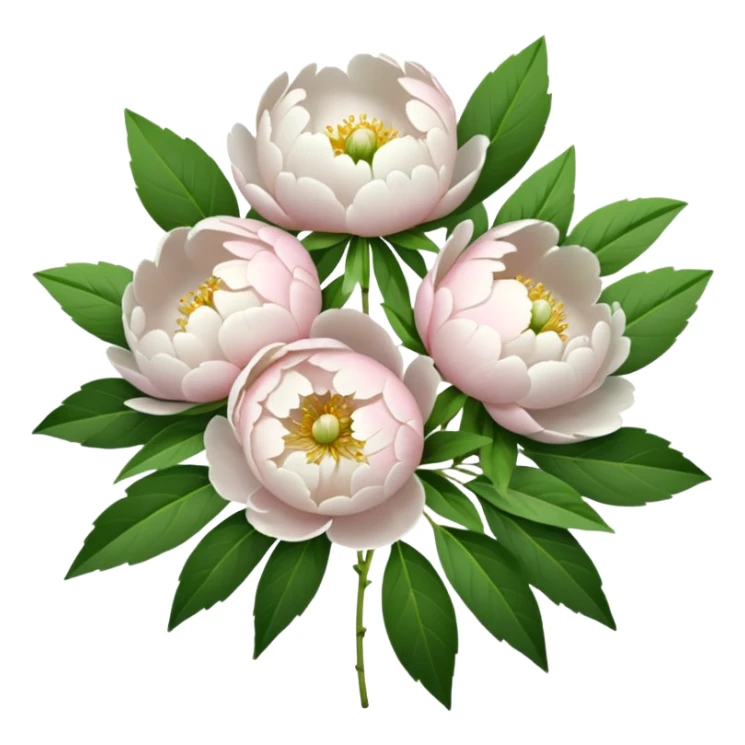 White bouquet of peonies and green leaves  sticker