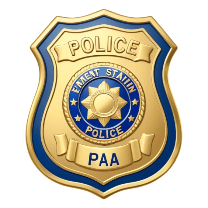 A police badge with PA written inside sticker