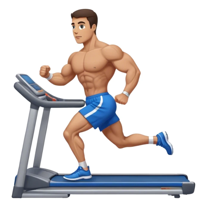 brunette male bodybuilder blue shorts treadmill sticker