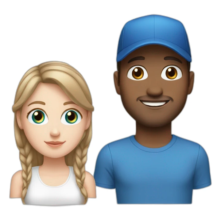 white girl brown hair blue eyes with white guy blue eyes on black cap sticker