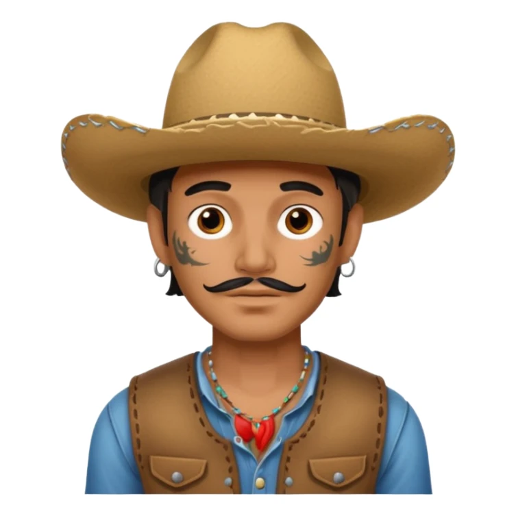 Mexican man with tattoos on his face and cowboy hat sticker