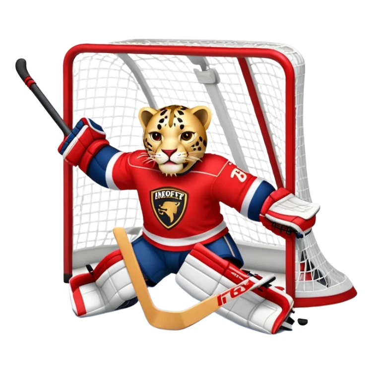 A gold panther in a red jersey scoring a hockey goal sticker