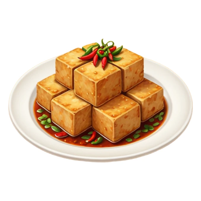 fried crispy tofu with chili on the plate sticker