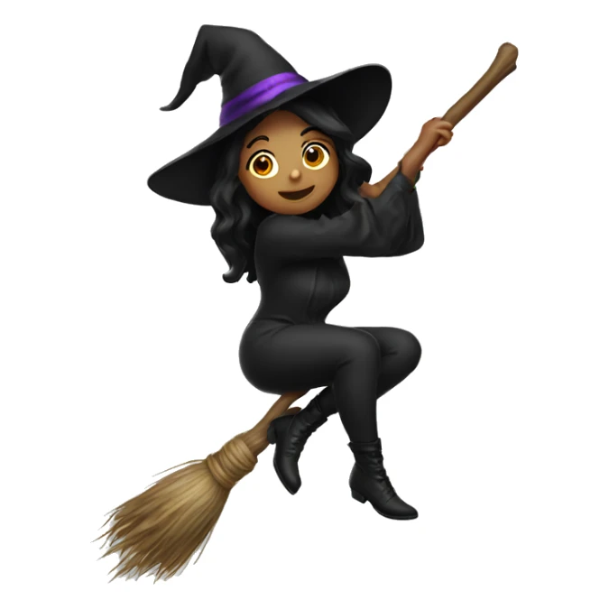 witch on a broom dark hair sticker