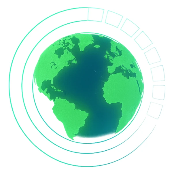 circular loading icon with glowing Earth motif, green and blue colors, glow visible within the circle during loading sticker