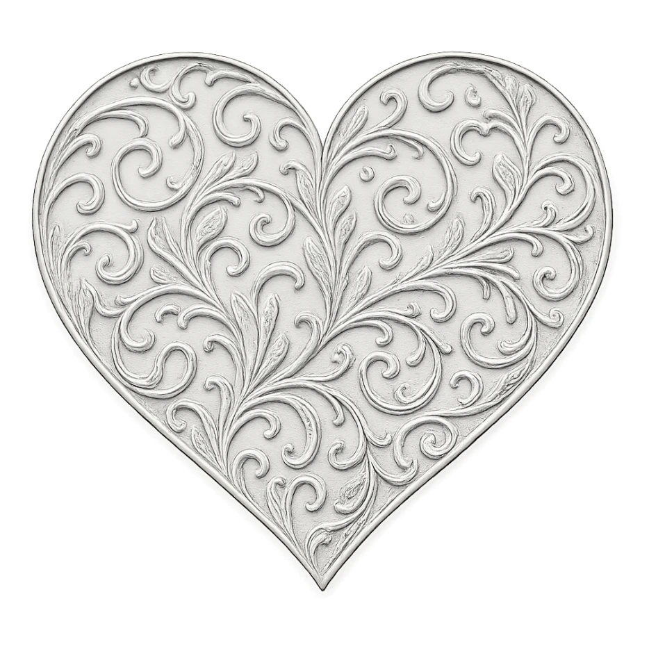 heart with a delicate silver filigree overlay, no background sticker