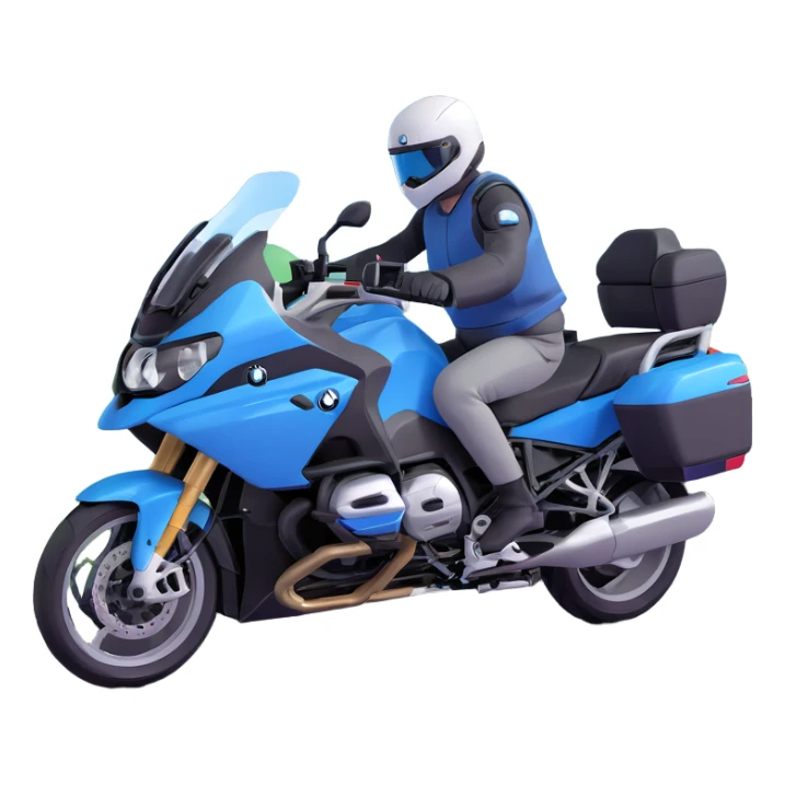 BMW RT1200 touring motorcycle with rider on scenic mountain road sticker
