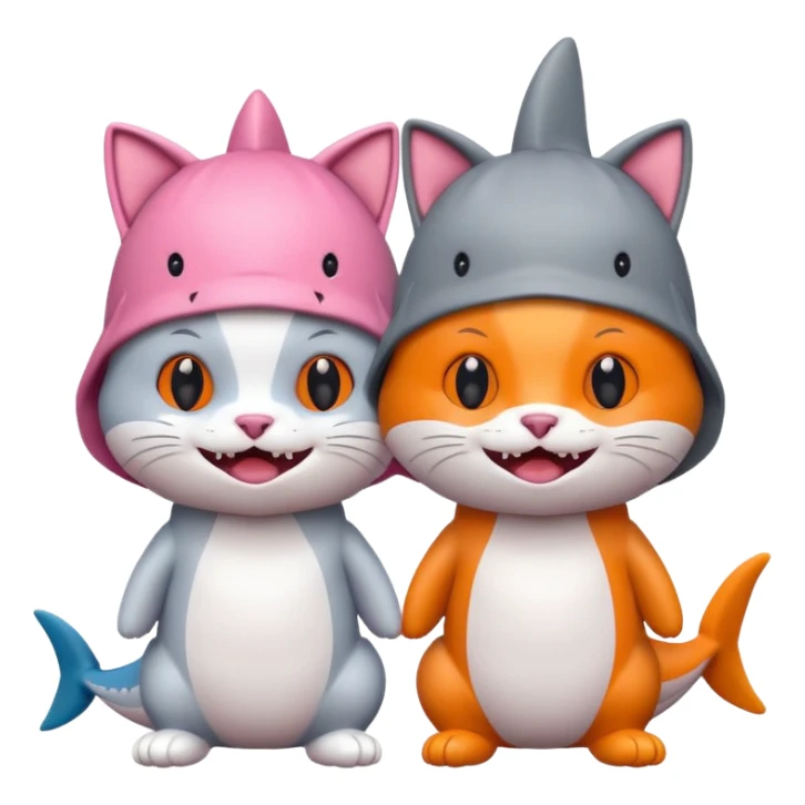 2 happy cats wearing shark hats sticker