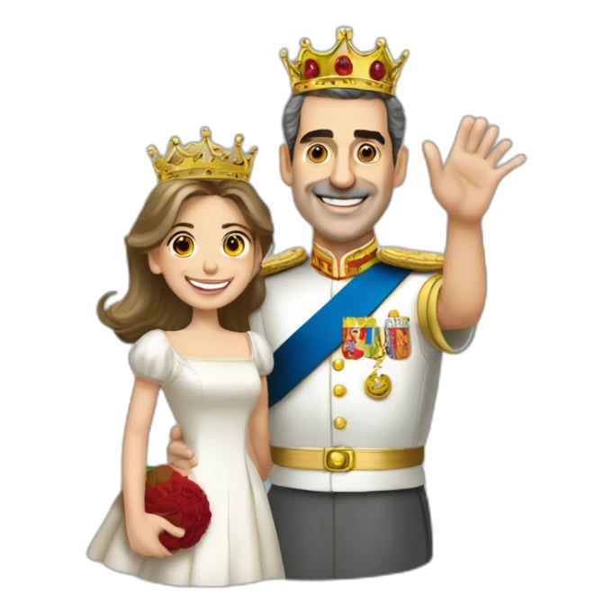 king Felipe VI with girlfriend smiling and waving sticker