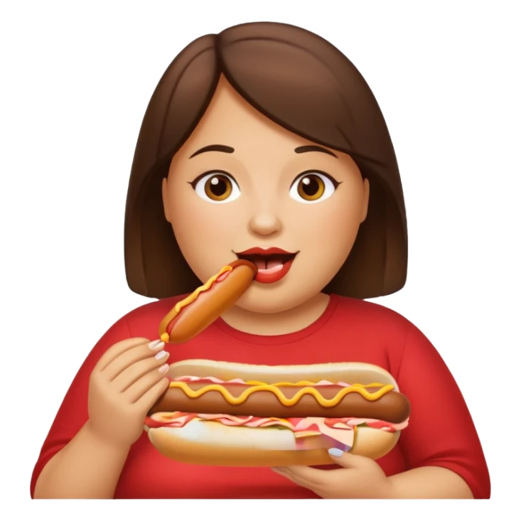 Fat brunette eating a hot dog sticker