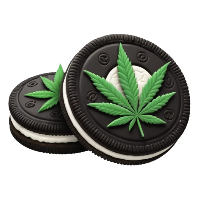 black and white oreo cookies with cannabis leaf sticker