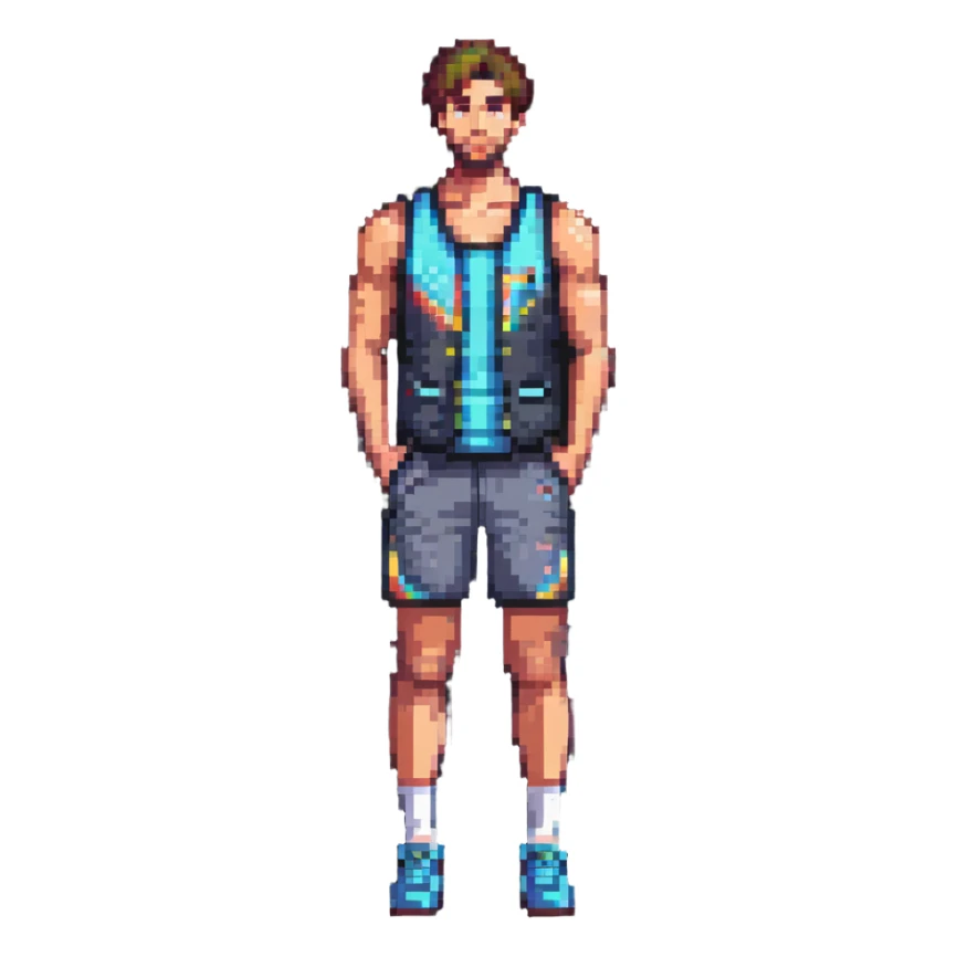 tall athlete standing in vest and shorts sticker