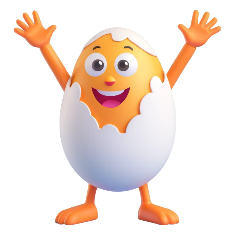 an egg mascot with hands in the air, joyful sticker