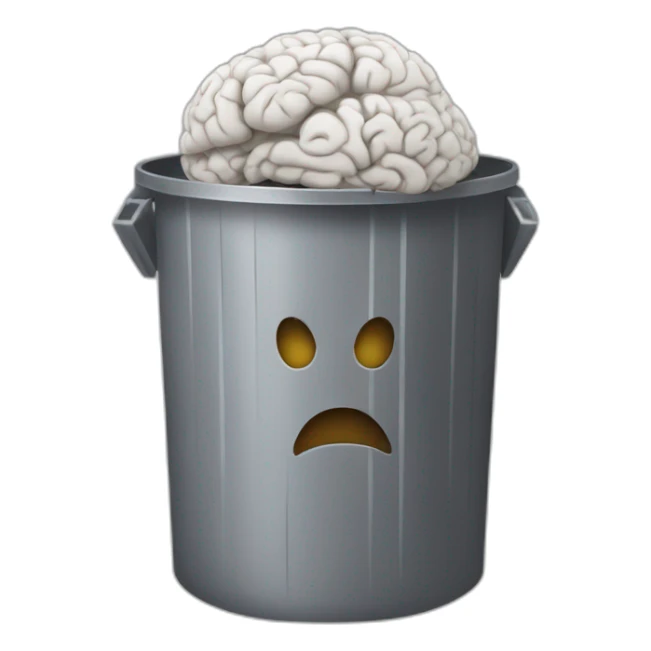 a trash can with brain instead of the lid sticker
