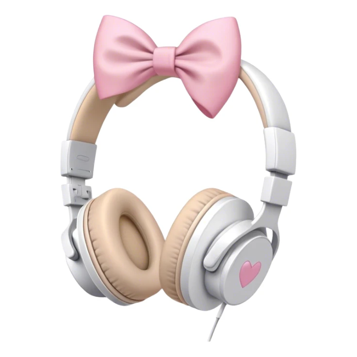White aesthetic headphones with pink bow sticker