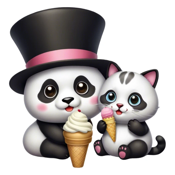 Panda eating ice cream + Cat with tophat sticker