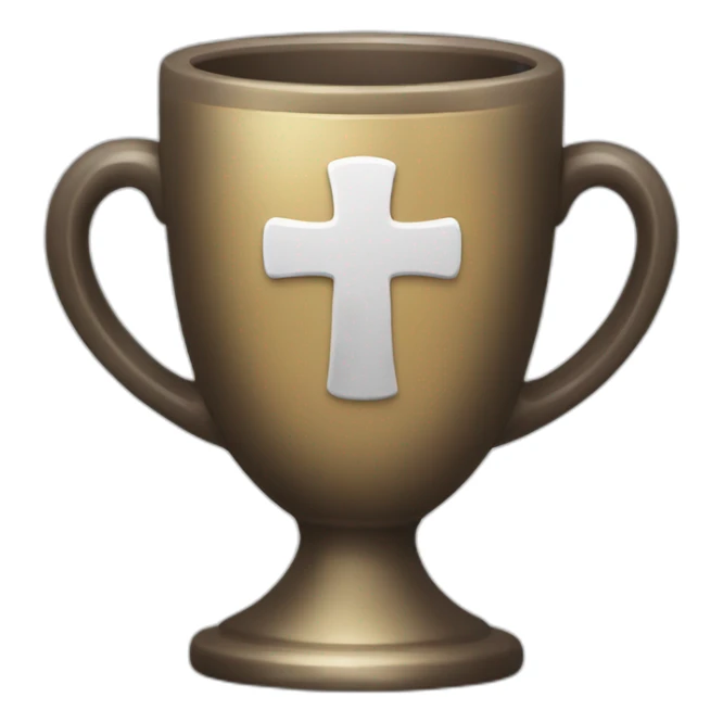 empty Christian cup for the winner with a cross sticker