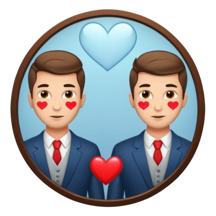 Narcissist fully dressed man with hearts instead of eyes looking in a mirror and admiring his reflection  sticker