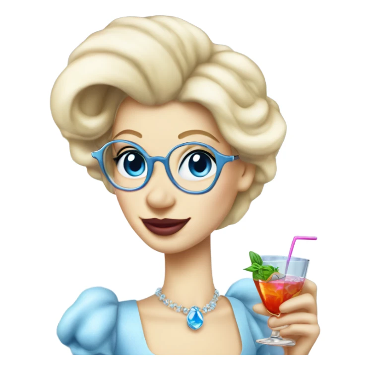 1990's Pale Cinderella with blue eyes wearing glasses drinking a cocktail  sticker