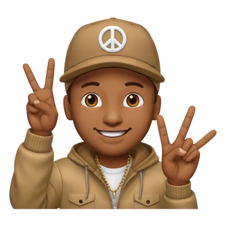 rapper emoji throwing up peace sign, wearing a cap sticker